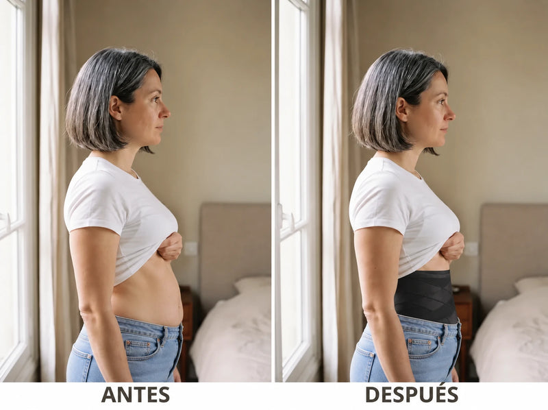 Antes y después: la panza sin y con la Faja Moldeadora de bandas cruzadas