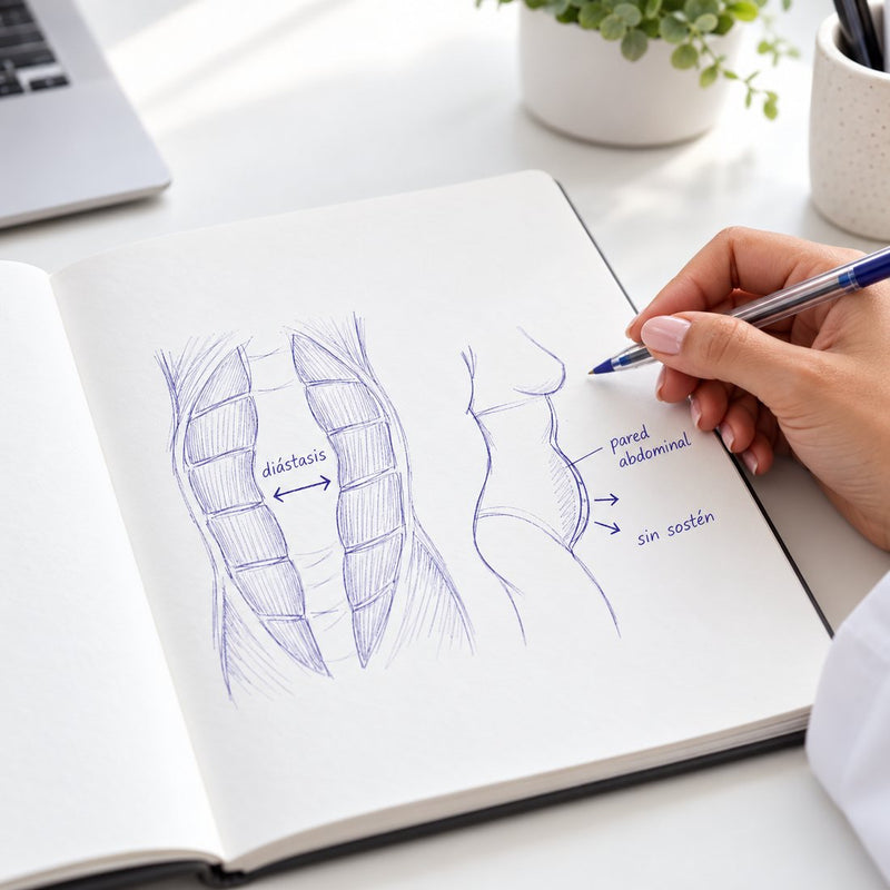 El dibujo de la pared abdominal en una libreta